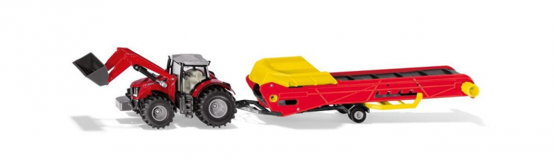 Siku Scale 1:50 Massey Fergusson Tractor and Front Loader with Bale Conveyor